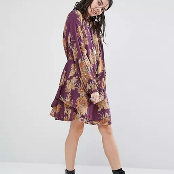 Free People Shake It Floral Mini Shirt Dress in Berry Combo XS - Picture 6 of 6